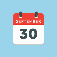 Calendar icon day 30 September, template date days