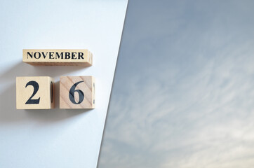 November 26, Blue sky with clound.	
