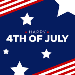 Happy 4th of July Text with American Flags Border and Stars Texture for Independence Day Holiday, Patriotic Square Vector Illustration Sign