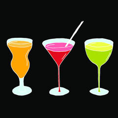 hand-drawing the glass with cocktail, vector