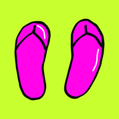hand-drawing women's beach slippers, summer, vector, doodle