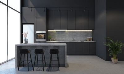 modern dark gray kitchen interior