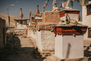 Upper mustang - Kingdom of Lo. ancient city Tibet. Sandstone massif in Nepal. trekking rote. high...
