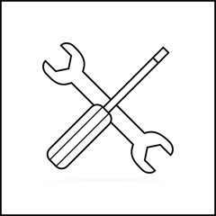outline wrench cross screwdriver icon on white isolate background