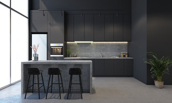 Modern Dark Gray Kitchen Interior