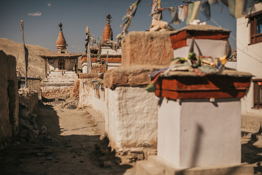 Upper mustang - Kingdom of Lo. ancient city Tibet. Sandstone massif in Nepal. trekking rote. high quality photo. Anapurna area. wild place.close territory. Lomantang - capital.