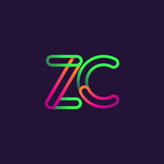 initial logo letter ZC, linked outline rounded logo, colorful initial logo for business name and company identity.