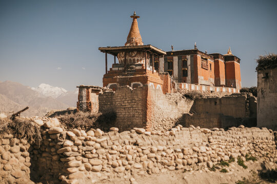 Upper mustang - Kingdom of Lo. traditional architect of Nepal. ancient tibetan monastery. trekking rote. high quality photo. Anapurna area. wild place.close territory.