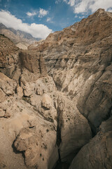 Upper mustang - Kingdom of Lo. Canyon in ancient Tibet. Sandstone massif in Nepal. trekking rote. high quality photo. Anapurna area. wild place.close territory.