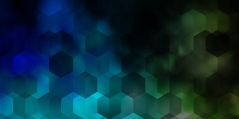 Dark BLUE vector texture with colorful hexagons.