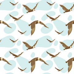 Pattern illustration with birds. Birds make deliveries. Communication with birds.