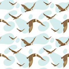 Pattern illustration with birds. Birds make deliveries. Communication with birds.