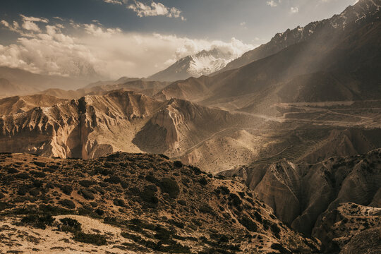 Upper mustang - Kingdom of Lo. Canyon in ancient Tibet. Sandstone massif in Nepal. trekking rote. high quality photo. Anapurna area. wild place.close territory.