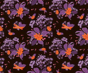 Seamless pattern with sketch of handmade perfumery and cosmetics ingredients. Vintage background with aromatic plants for the aromatic industry. Herbs and Spices Illustrations Herbal Ingredients