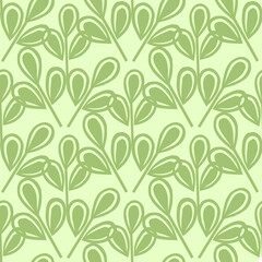 Creative composition with the image of leaves. Pencil drawing on a light green background. Close-up. Design for print, seamless pattern for wallpaper or textile.