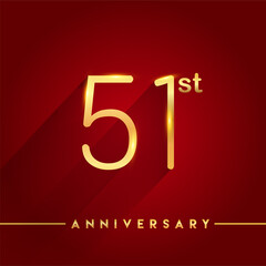 Celebrating of 51st years anniversary, logotype golden colored isolated on red background, vector design for greeting card and invitation card