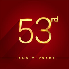 Celebrating of 53rd years anniversary, logotype golden colored isolated on red background, vector design for greeting card and invitation card