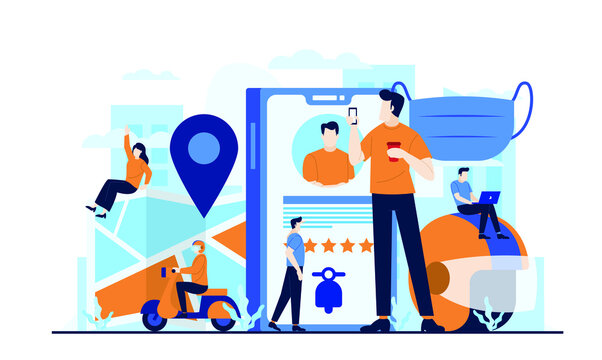 Smartphone app review online transportation concept illustration flat design