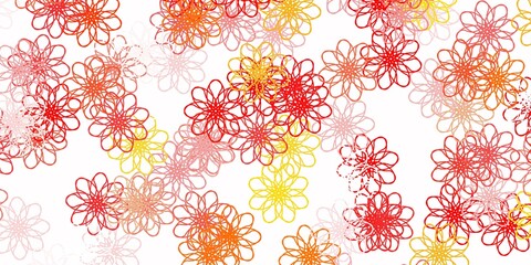 Light Orange vector doodle template with flowers.
