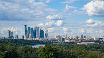 Fototapeta na wymiar Moscow city down town tower and nearby district form a distance of Sparrow Hills