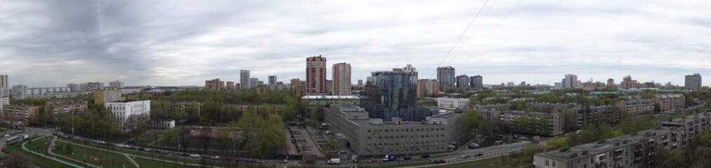 panorama of residential district with alley in foreground and a few towers - Mozhaysky District from high floor