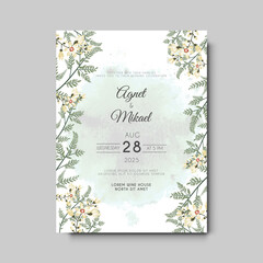 wedding invitation card with elegant flower and leaves