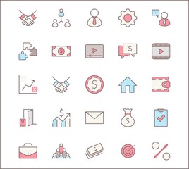 Set of Business vector line icons. It contains symbols of a handshake, a user, dollar pictograms, gears, a briefcase, a bag of money, a schedule and much more. Editable Stroke. 32x32 pixels.
