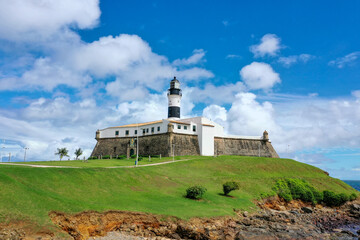 Fototapeta na wymiar Aerial view of lighthouse in the tropical Salvador Bahia Brazil