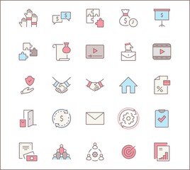 Set of Business Cooperation Vector Line Icons. Contains such Icons as Puzzle, Partnership, Money, Handshake, Dollars, Team, Synergy, Work, Interaction and more.Editable Stroke. 32x32 Pixel Perfect.