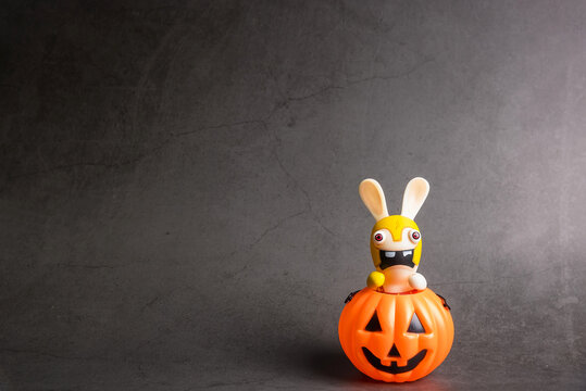 Bangkok, Thailand - October, 25, 2019  : Halloween pumpkins with Rabbids Invasion.Decorations for Halloween scary beautiful in the holiday season at Bangkok, Thailand