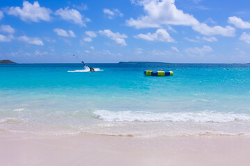 Fototapeta na wymiar The new flyboard at Caribbean tropical beach