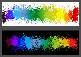 Color Paint Splashes Banner - Set of Two Banners with Colorful Splashes on White and Black Background, Vector Illustration