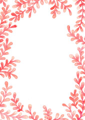 Fototapeta na wymiar Romantic pink fern frame watercolor hand painting background for decoration on Valentine's day and wedding events.