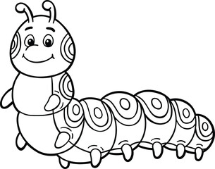 Vector Cartoon Cute Happy Caterpillar Line Art