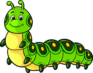 Vector Cartoon Cute Green Happy Caterpillar