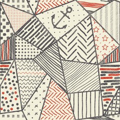 Obraz premium Seamless abstract patchwork in retro colors. Hand drawn pattern. Endless geometric pattern can be used for ceramic tile, wallpaper, linoleum, textile, invitation card, wrapping, web page background