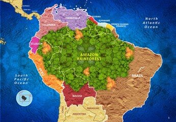 Amazon Rainforest Map with Countries © shubham