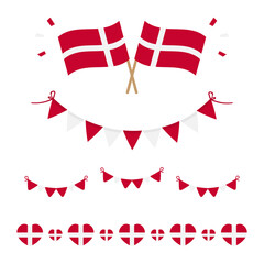 Set, collection of flags, borders and garlands for Flag Day in Denmark and for other national holidays.
