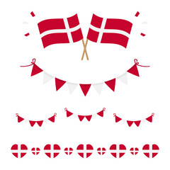 Obraz premium Set, collection of flags, borders and garlands for Flag Day in Denmark and for other national holidays. 