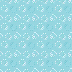 Cute seamless pattern background with white outlined teeth for dental, oral care medicine design.