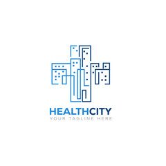 healthcity logo, creative cross health, line art vector