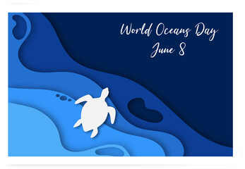 World Oceans Day  design. Elements of the ocean in papercut or origami style. Vector illustration.