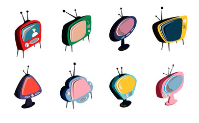 TV icon in tready comic style (cute cartoon) on white background. Colorful Television  for your text on screen.
