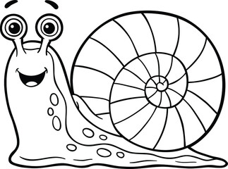 Vector Cartoon Cute Happy Snail Line Art