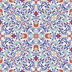 Seamless floral colorful pattern. Vintage decorative element. Hand drawn pattern in turkish style. Islam, Arabic, Indian, ottoman motif. Vector illustration