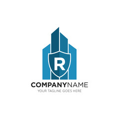 initial letter r building logo vector illustration design template