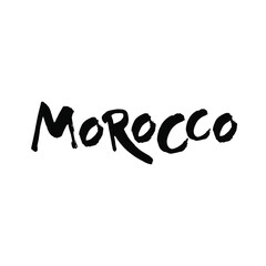 Morocco hand drawn ink brush lettering of the country. Morocco hand drawn vector stock illustration. Modern brush ink. Isolated on white background.