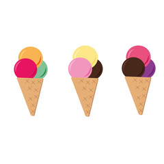 ice cream in a waffle cone. multi-colored balls. set of elements in vector flat style. sweet dessert