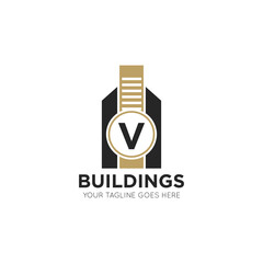 initial letter v building logo vector illustration design template