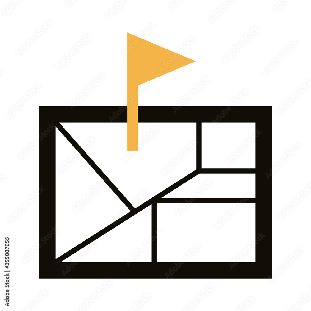 Poster flag pin location in paper map line style